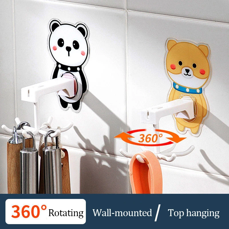 

Bear Shaped Creative Cartoon Six-Claw Hook Household Punch-Free Rotatable Hook Traceless Viscose Kitchen Multifunctional Shelf