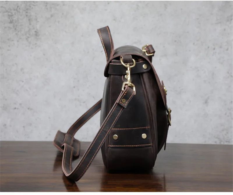 Vintage luxury crazy horse cowhide men's messenger bag handmade outdoor daily work natural genuine leather tablets shoulder bag