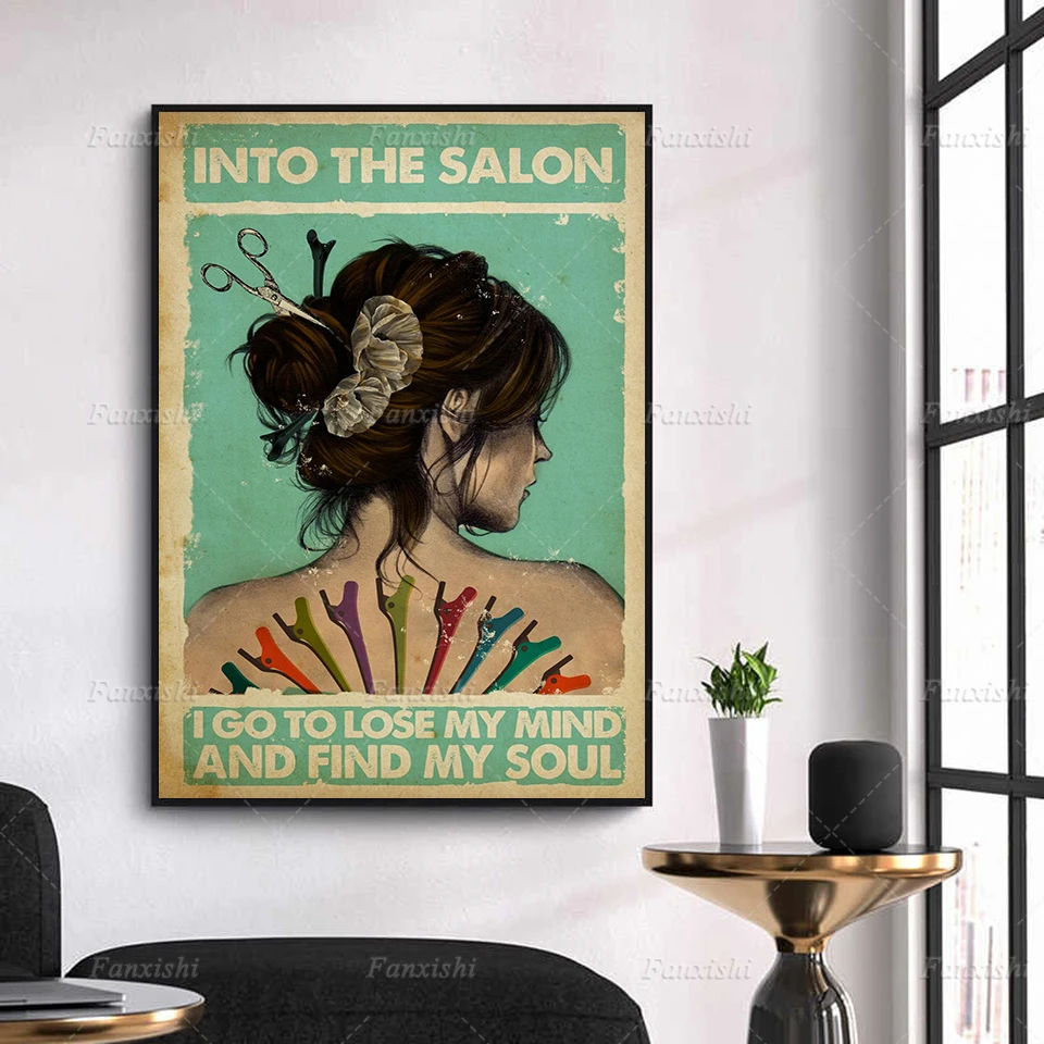 

Into The Salon I Go To Lose My Mind And Find My Soul Wall Art List Hair Stylist Beard Hairdresser Barbershop Decor Canvas Poster