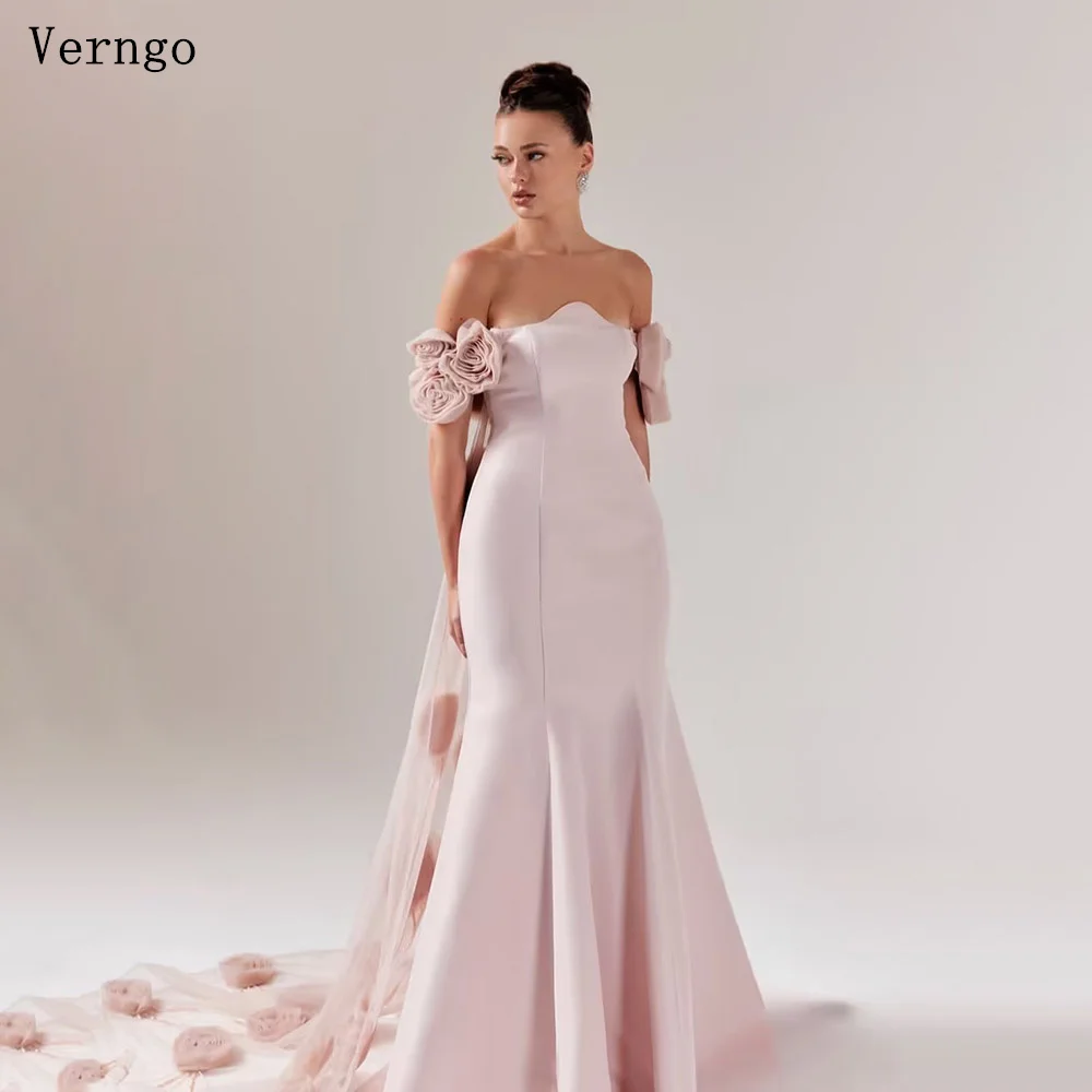 Вечернее платье-Русалка Verngo розовое креп-платье с открытыми плечами элегантное