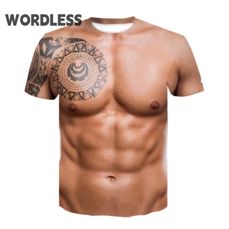 

2023 New Men Funny 3d Muscle T Shirt Summer Men's New Breathable Short-sleeved Tops Tees Male Cosplay Fake Muscle T Shirt Belly