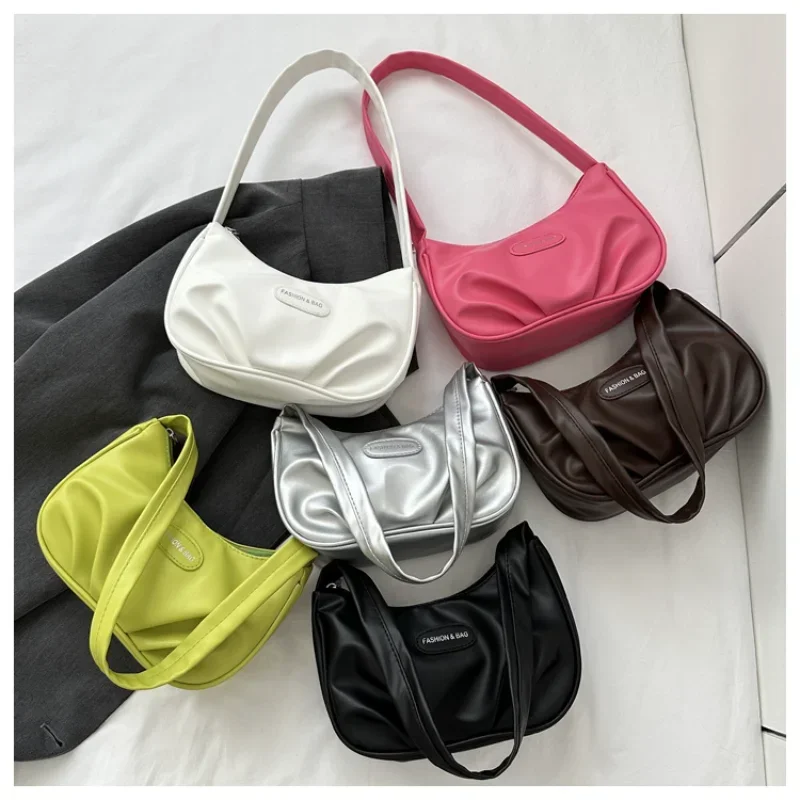 

Net Red Fashion Women's Bag 2023 New Folds Popular Shoulder Bag Korean Style Simple Niche Design Underarm Bag Handbag