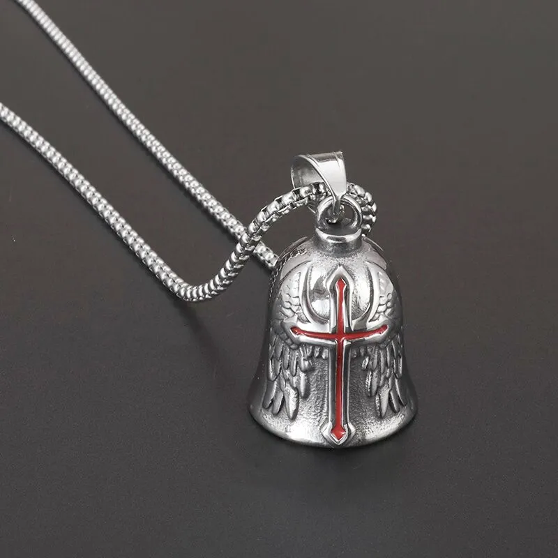 

Fashion Charm Men's New Cross Angel Wings Knight Bell Motorcycle Necklace Pendant Motorcycle Jewelry Gift