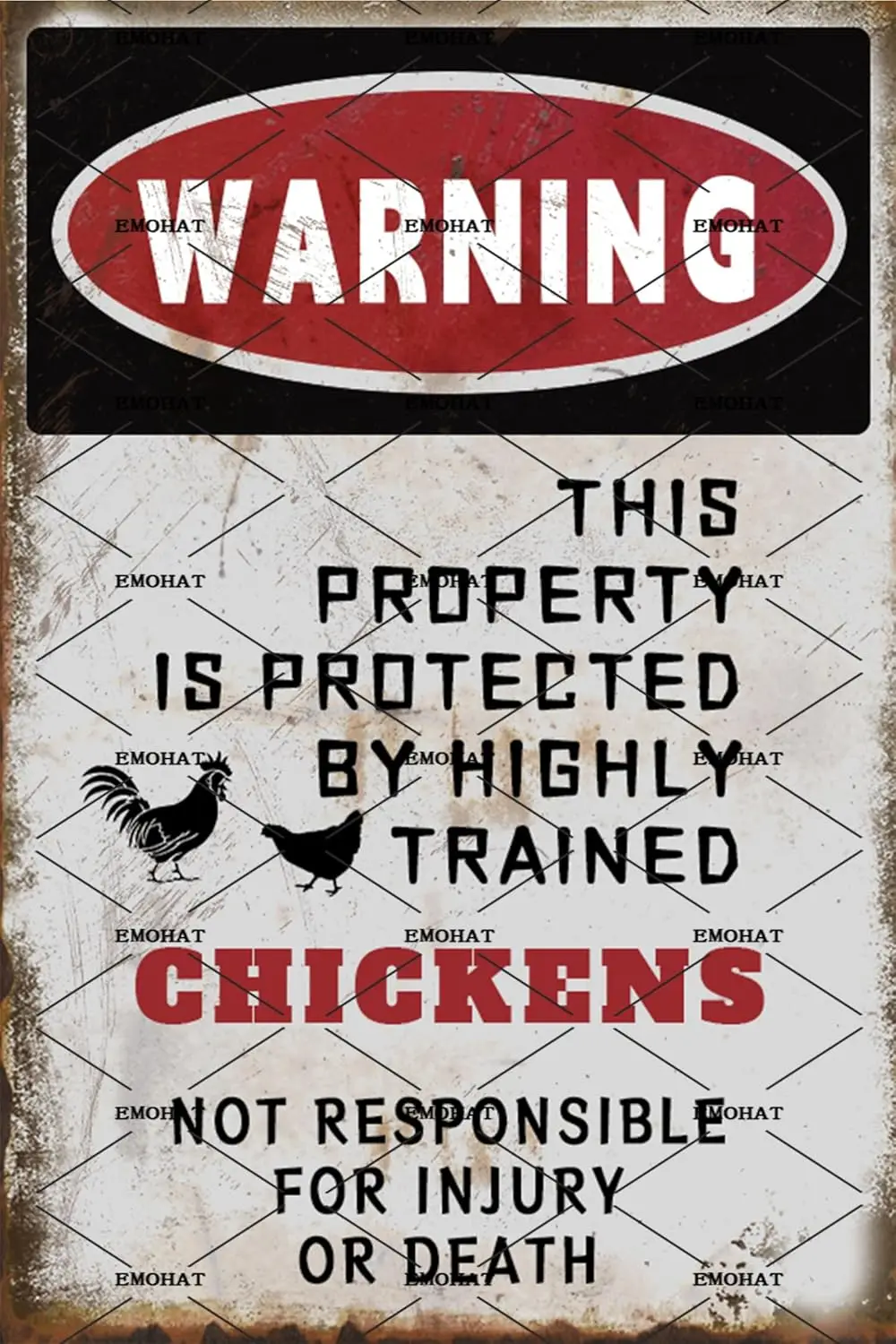 EMOHT Tn Sgns Vntge Wrnng Ths Property s Protected By Hghly Trned Chcken Securty Bewre Of Yrd Metl Sgn Wll Decor Спальня R