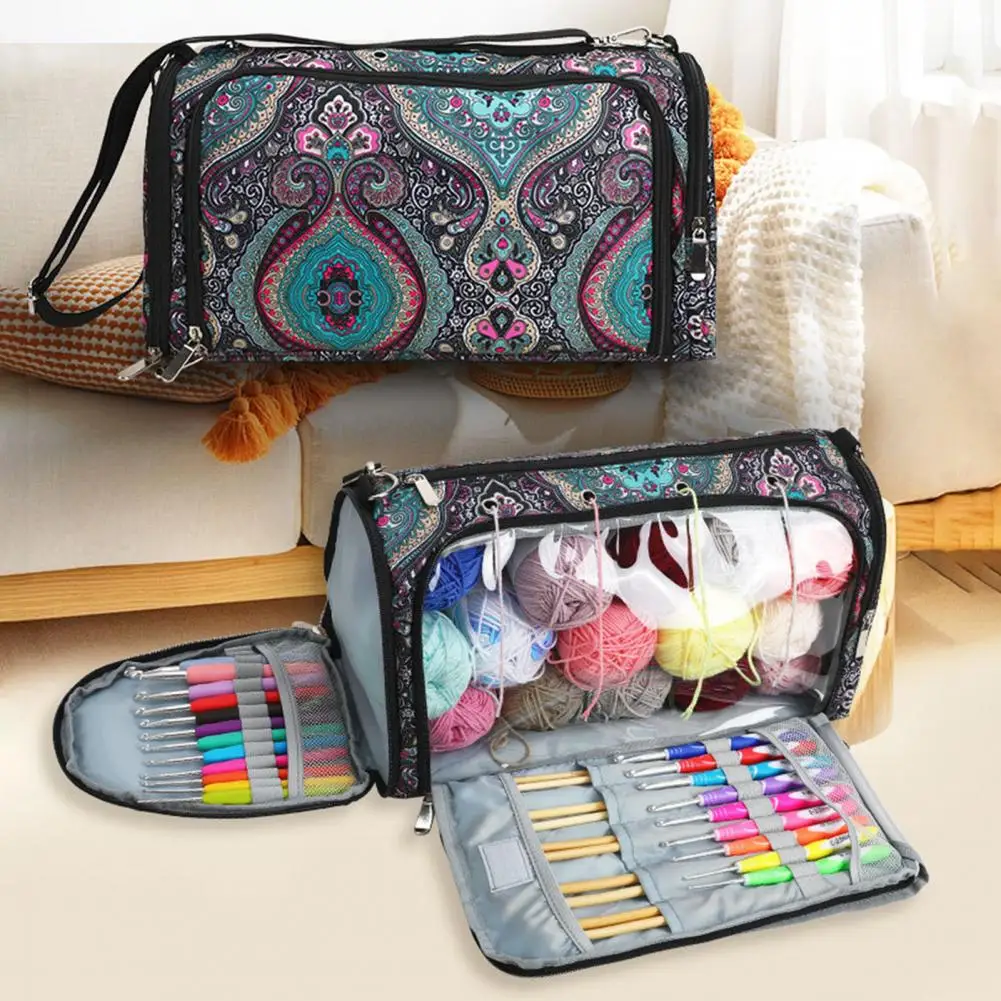 

Crochet Storage Bag Space-saving Knitting Tote Bag with Zipper Storage Knitting Tools Wool Crochet Needles Storage Bag