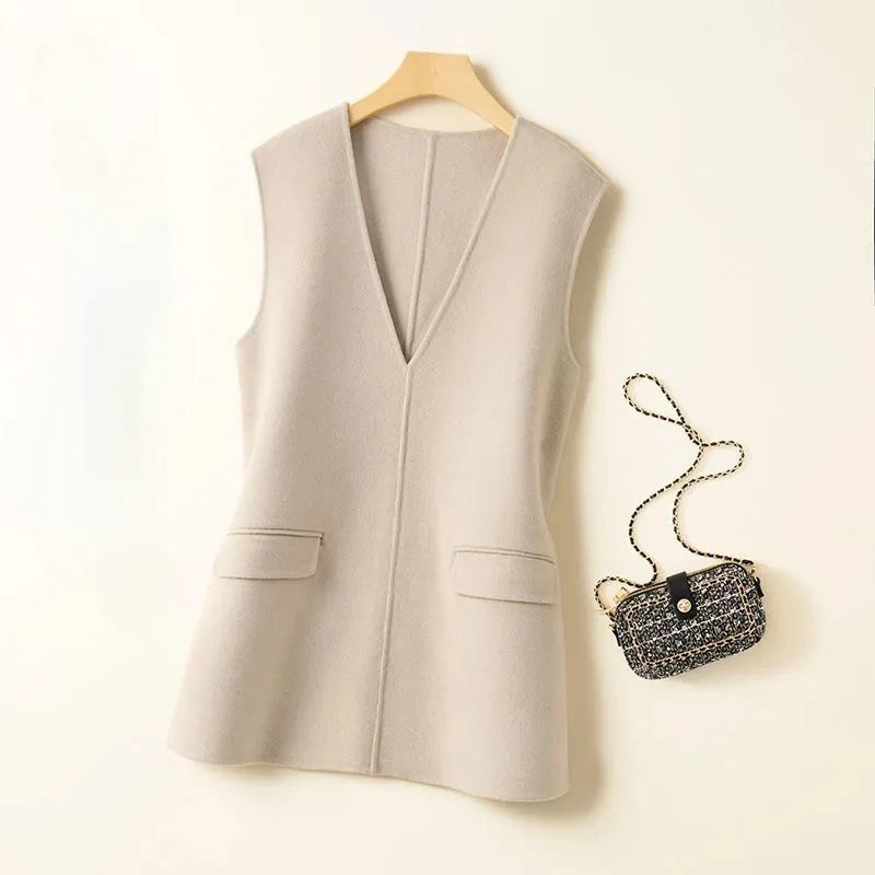 

Hot Selling Cashmere Vest Women's V-neck Solid Color Sleeveless Knitted Cardigan Women's Vest Loose All-match Pure Wool V273