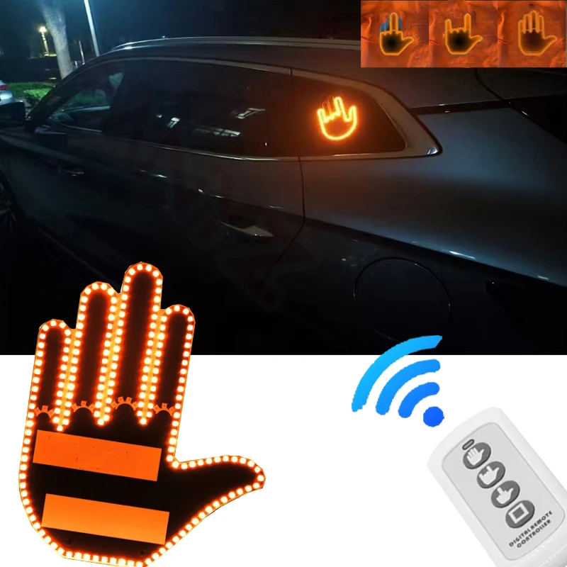 

Новый веселый универсальный автомобильный фонарь, фонарь для заднего стекла автомобиля с дистанционным управлением, фонарь для среднего пальца, фонарь для тормоза, фонарь для дороги