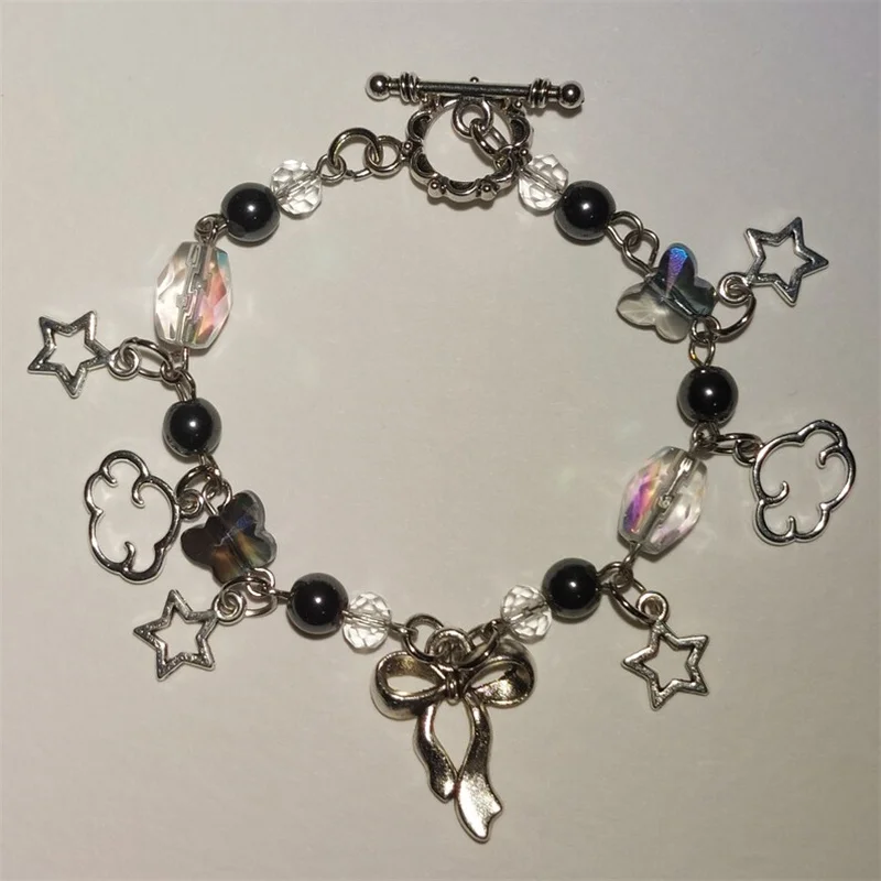 

Y2K Handmade wire and a floral toggle glass beads Starry Sky Charm Bracelet for Women Fashion Jewelry Party Gift