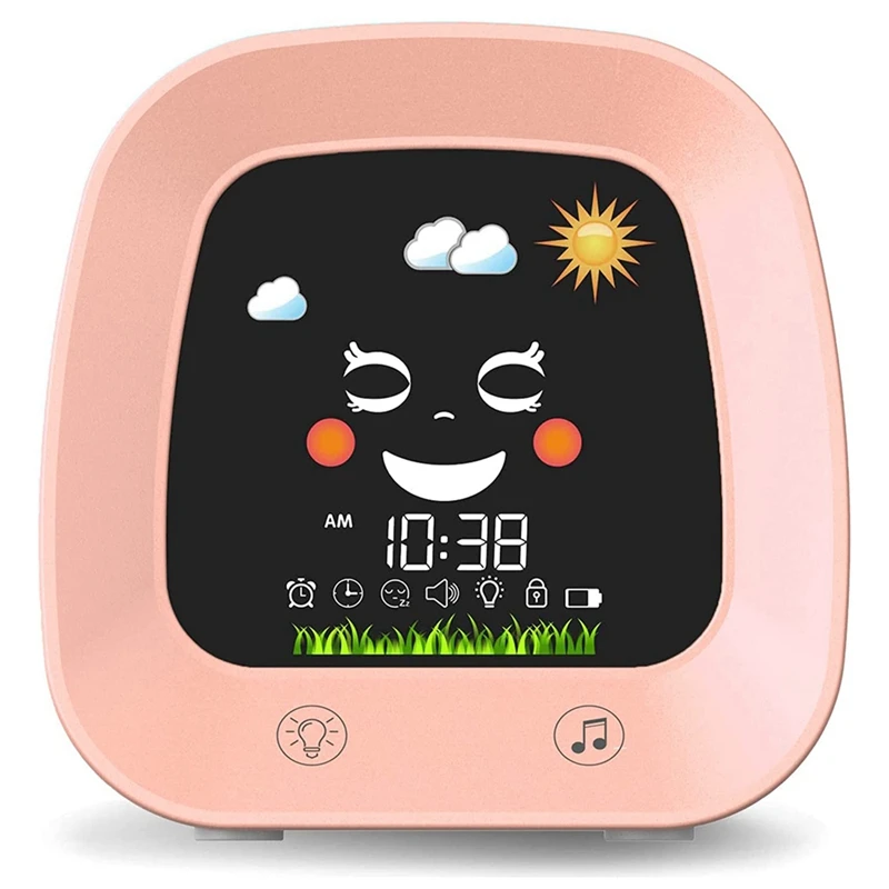 

1 Set Alarm Clock For Kids Children's Sleep Trainer Clock With 4 Color Toddler Night Light, Sleep Sound Machine Pink