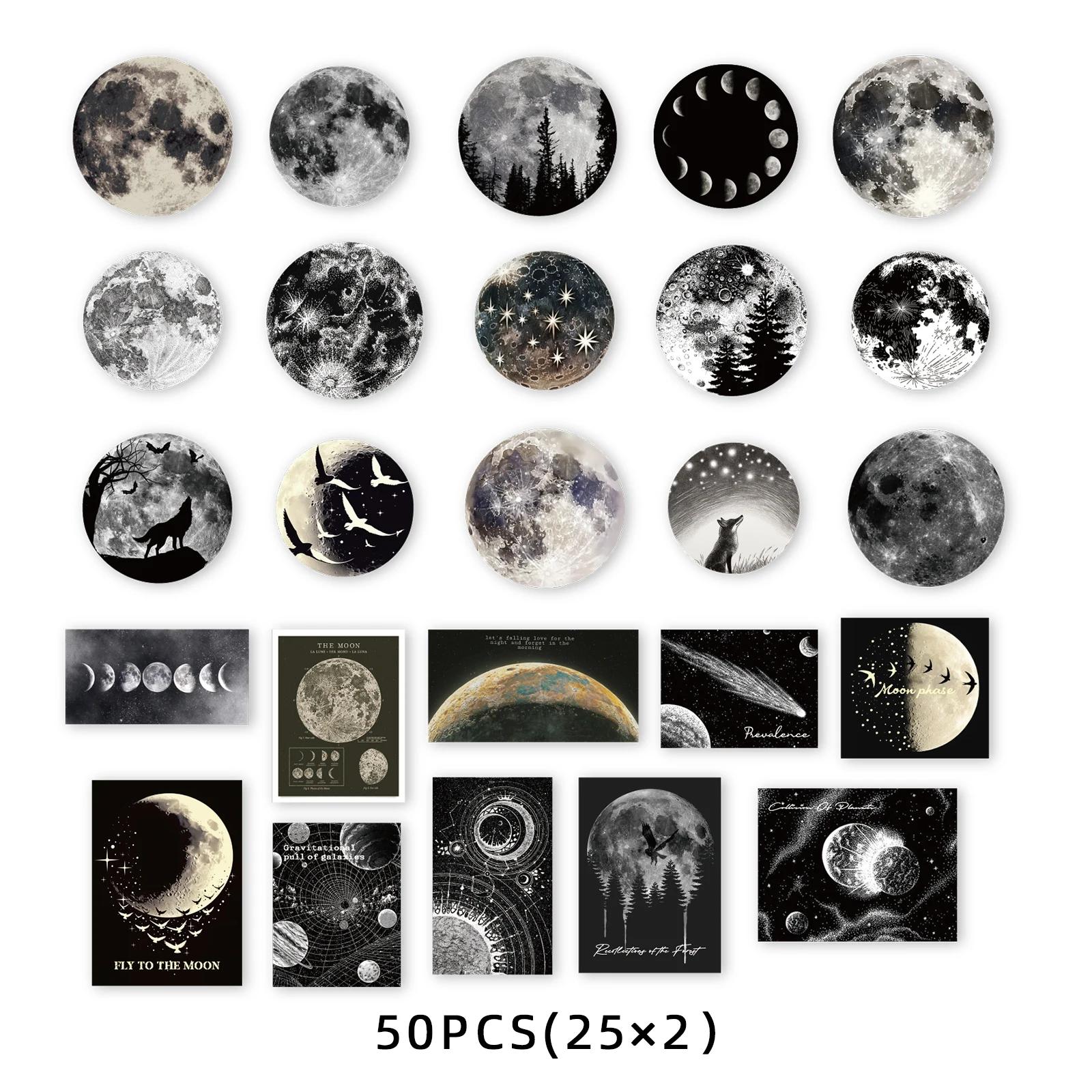 

50 шт. наклейки сцены черной луны и лунного затмения etori life ENA2501011