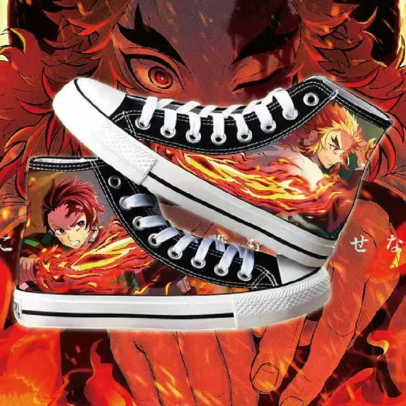 Anime Demon Slayer Kamado Tanjirou Nezuko Cosplay Costume Cartoon Students High Help Fashion Casual Canvas Shoes birthday gifts