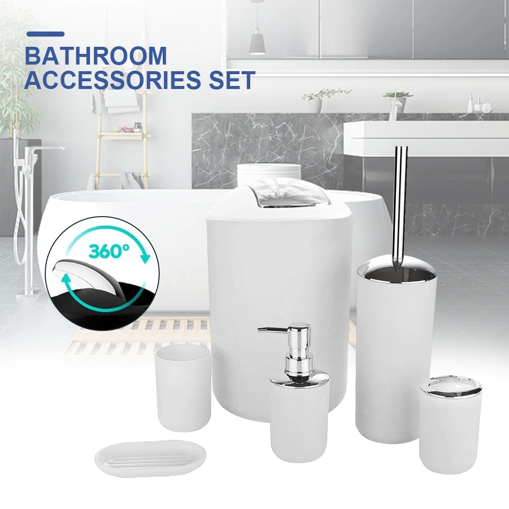 

6pcs Bathroom Accessories Set Lotion Dispenser Toothbrush Holder Cup Soap Dish Toliets Brush with Holder Luxury Gift