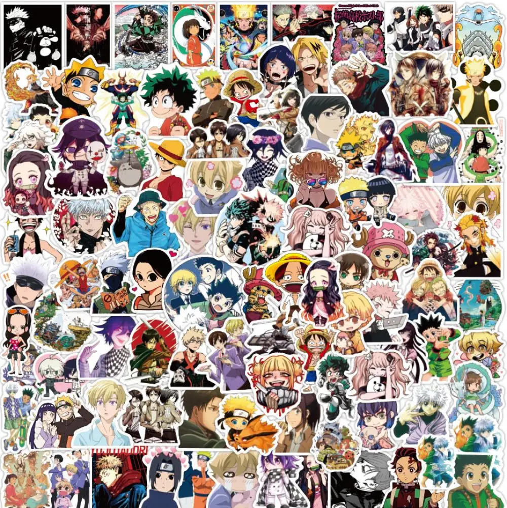 

100Pcs Mix Anime Naruto One Piece Demon Slayer Figure Stickers Graffiti Kids Toy Skateboard Phone Laptop Luggage Sticker Decals