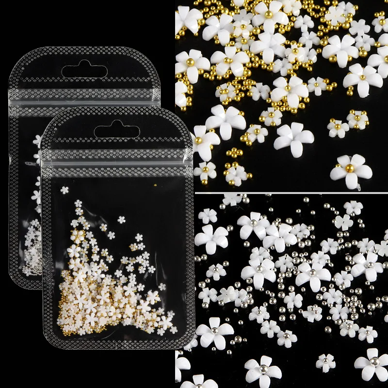 

1bag Acrylic Flower Nail Art Decoration Mixed Size White Black Rhinestones Silver Gem Manicure Tool Accessories DIY Nail Design