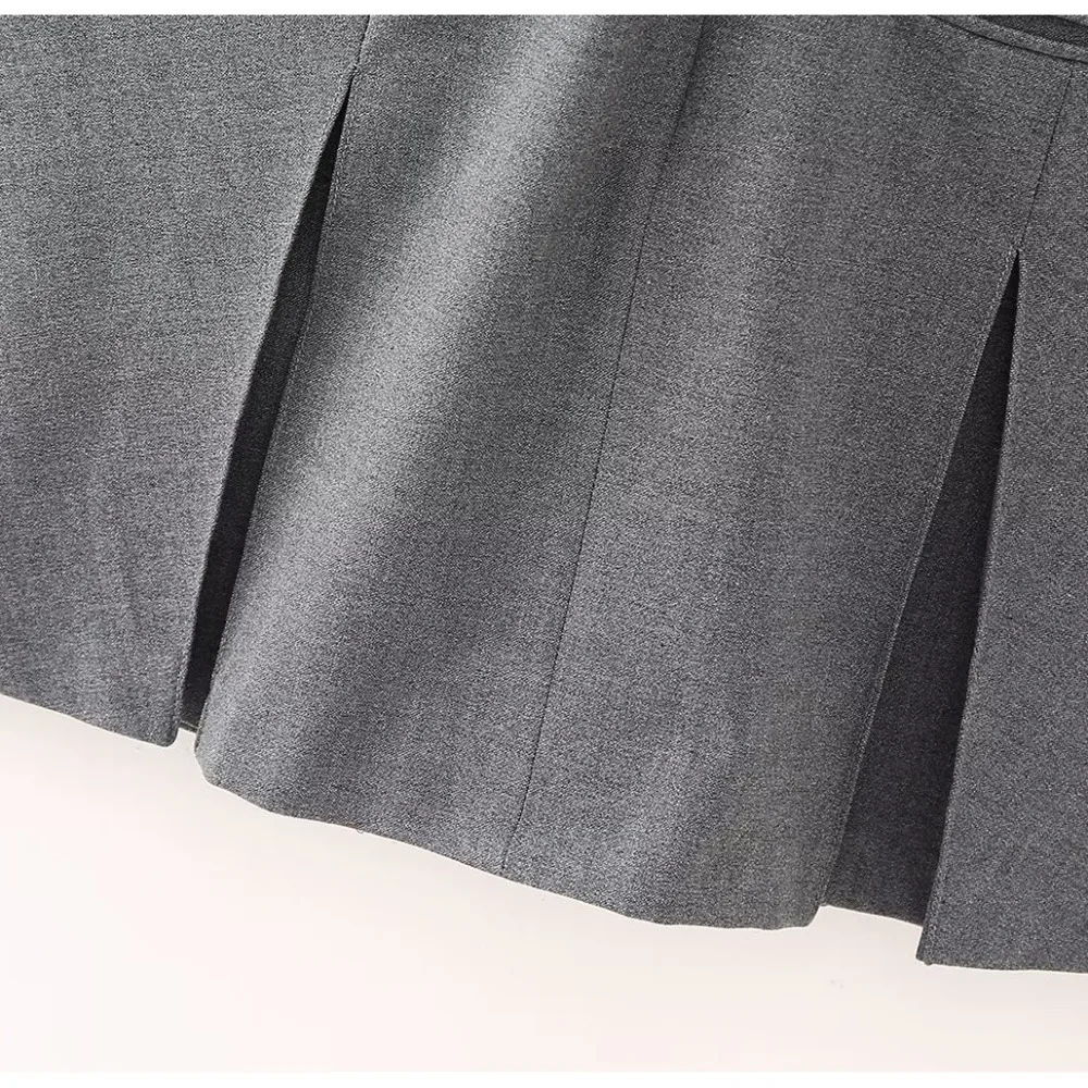 Модное широкое Плиссированное мини-платье с молнией спереди и коротким рукавом