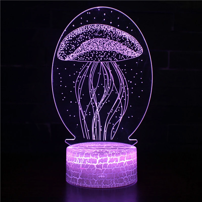 Lámpara de Medusa acrílica 3d para niños y niñas, luces nocturnas con forma de pez, decoración de habitación con control remoto por USB, luz Led que cambia de Color