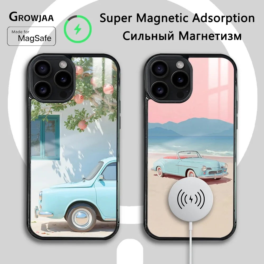 Винтажный автомобильный чехол для телефона A-AIGC iPhone 16 15 14 13 12 11 Pro Max Plus Mini Magsafe Mirror