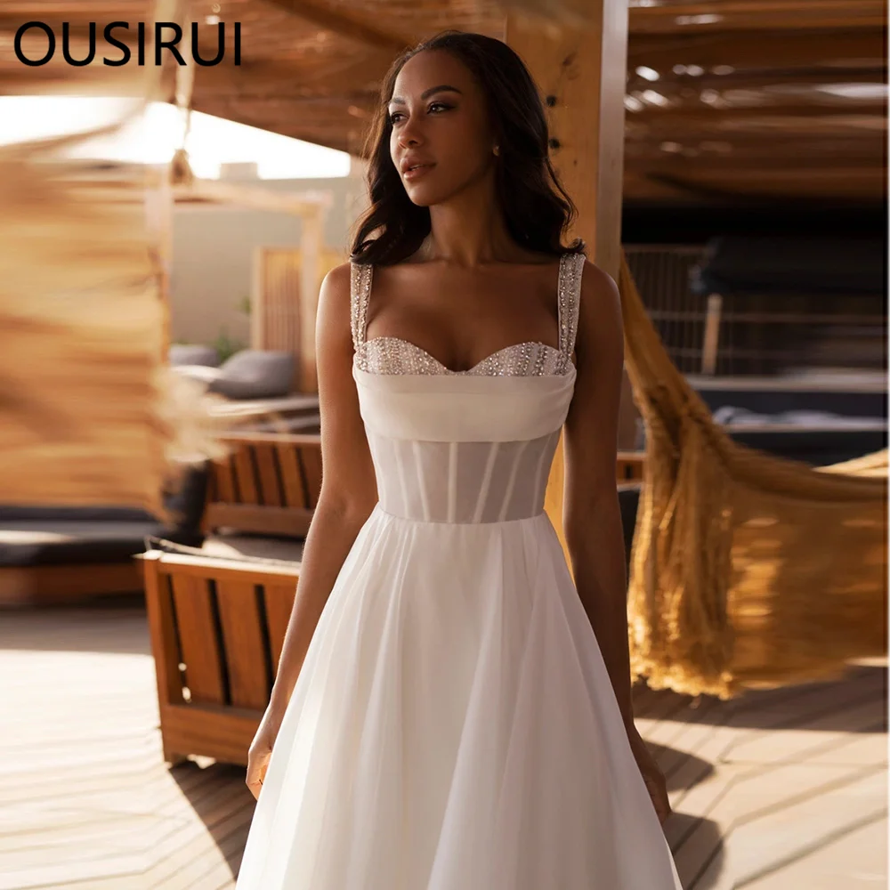 Платье OUSIRUI с вырезом сердечком из бисера и тюля открытой спиной в стиле бохо