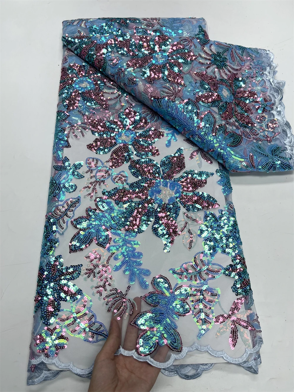 

African Guipure Cord Lace Fabric with Sequins, Nigerian Lace Fabric for Wedding Dress DIY, High Quality, 2023, Jy238