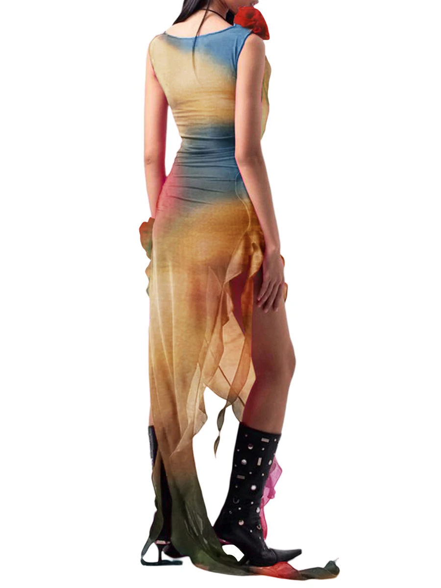 

Elegant and Flirty 3D Floral Ruffle Wrap Dress with Tassels - Perfect for Spring and Summer Cocktails