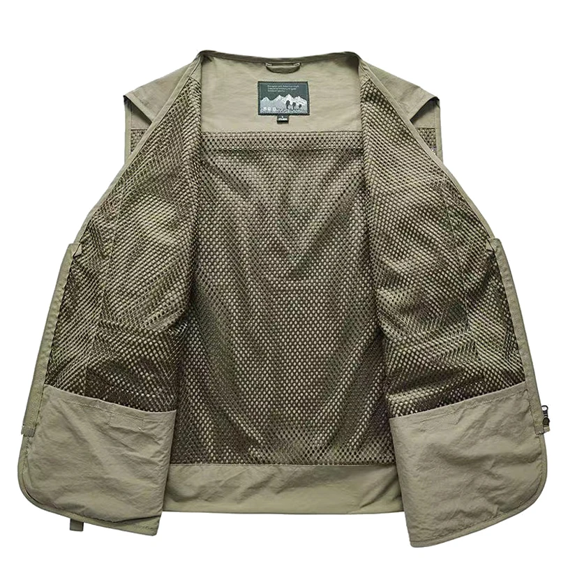 Men's Outdoor Fishing Vest Solid Color Breathable Vest Men's Multi-Pocket Hunting Vest Mountaineering Camping Sleeveless Coat
