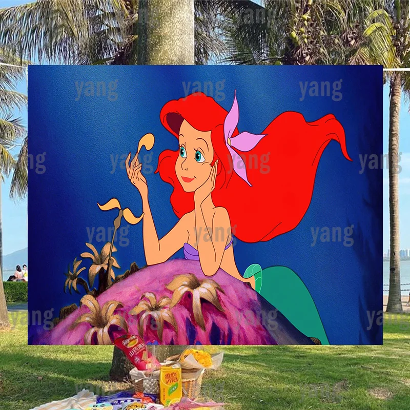 

Disney Backdrop Red Hair Princess Ariel The Little Mermaid Flowers Blue Backgrounds Decoration Girls Baby Shower Birthday Party