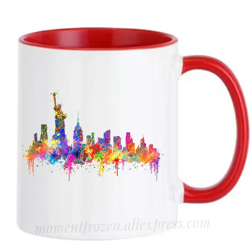 

Watercolor Statue of Liberty Newyork Skyline USA United States City Mugs Tea Coffee Cup Creative Drinkware Coffeeware Home Decor