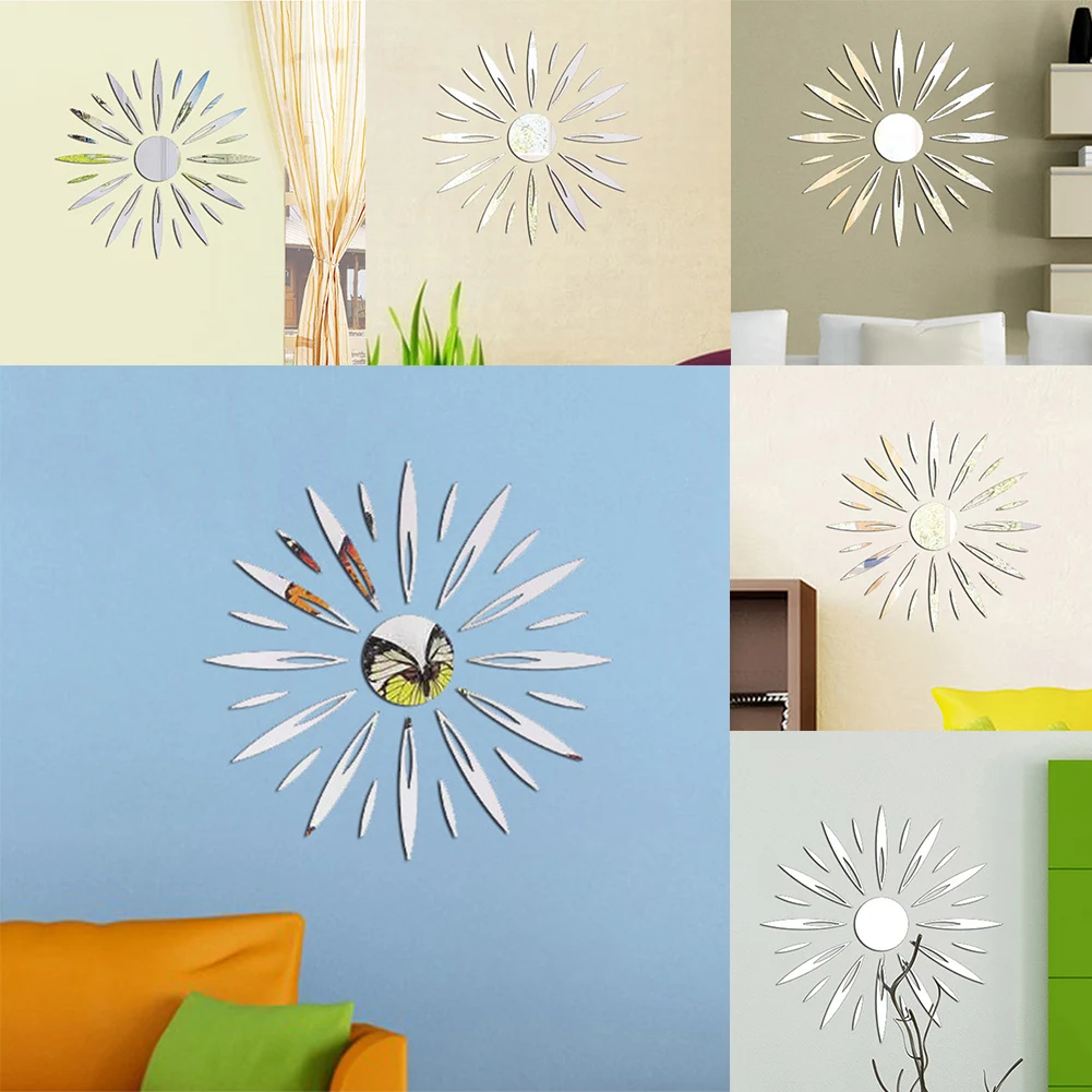 

3D Sunflower Mirrors Wall Stickers Decal Wall Party Wedding Decor Wall Sticker Mirror Effect Living Room Home Decor
