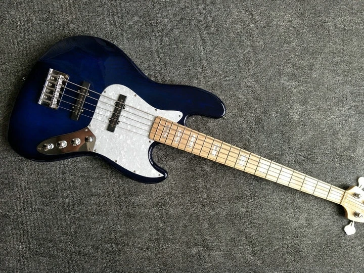 

China guitar factory custom new jazz Electric bass Guitar blue wood color 5 String Jazz Bass guitar Active pickup