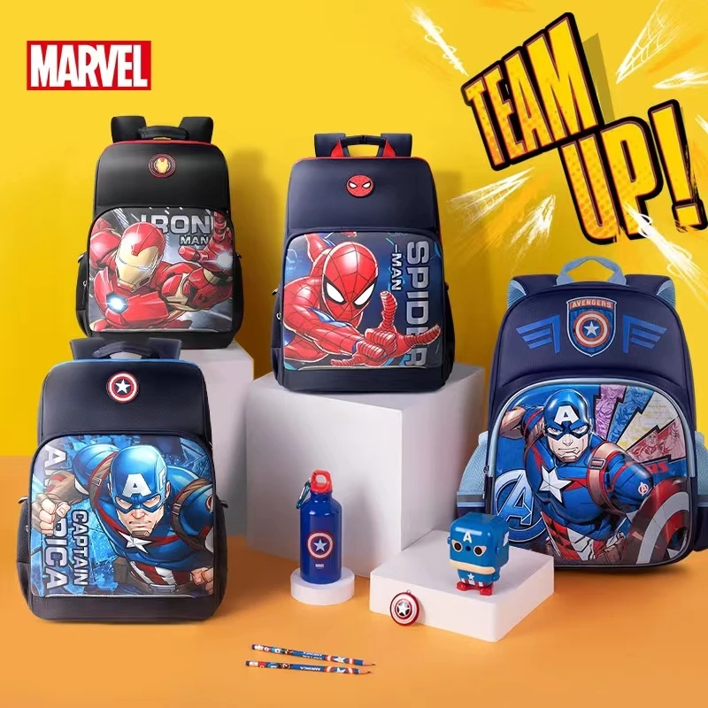 2022 Disney School Bag For Boys Primary Student Shoulder Orthopedic Backpack Iron Spider Man Captain America Kids Gift Mochila