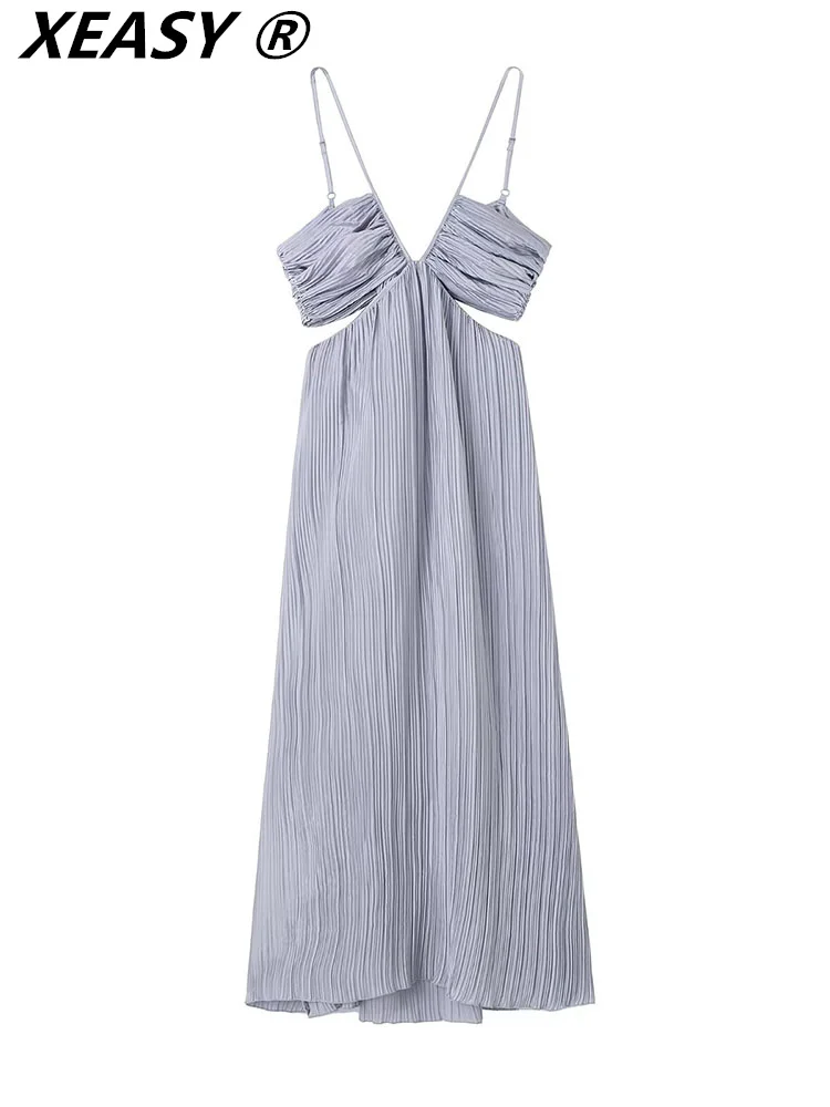 

XEASY Summer Dresses For Women 2022 Long Dress Women Clothing Vintage Sexy Slip Dress Backless Evening Sundress Hollow Out