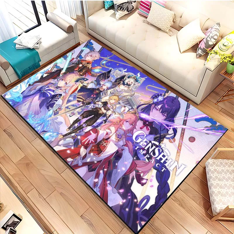 

15 Size Kawaii-ggenshin-1mpact-Anime Living Room Rug Play Area Rug Non-Slip Bath Mat Lightweight Portable Picnic Rug Kitchen Mat
