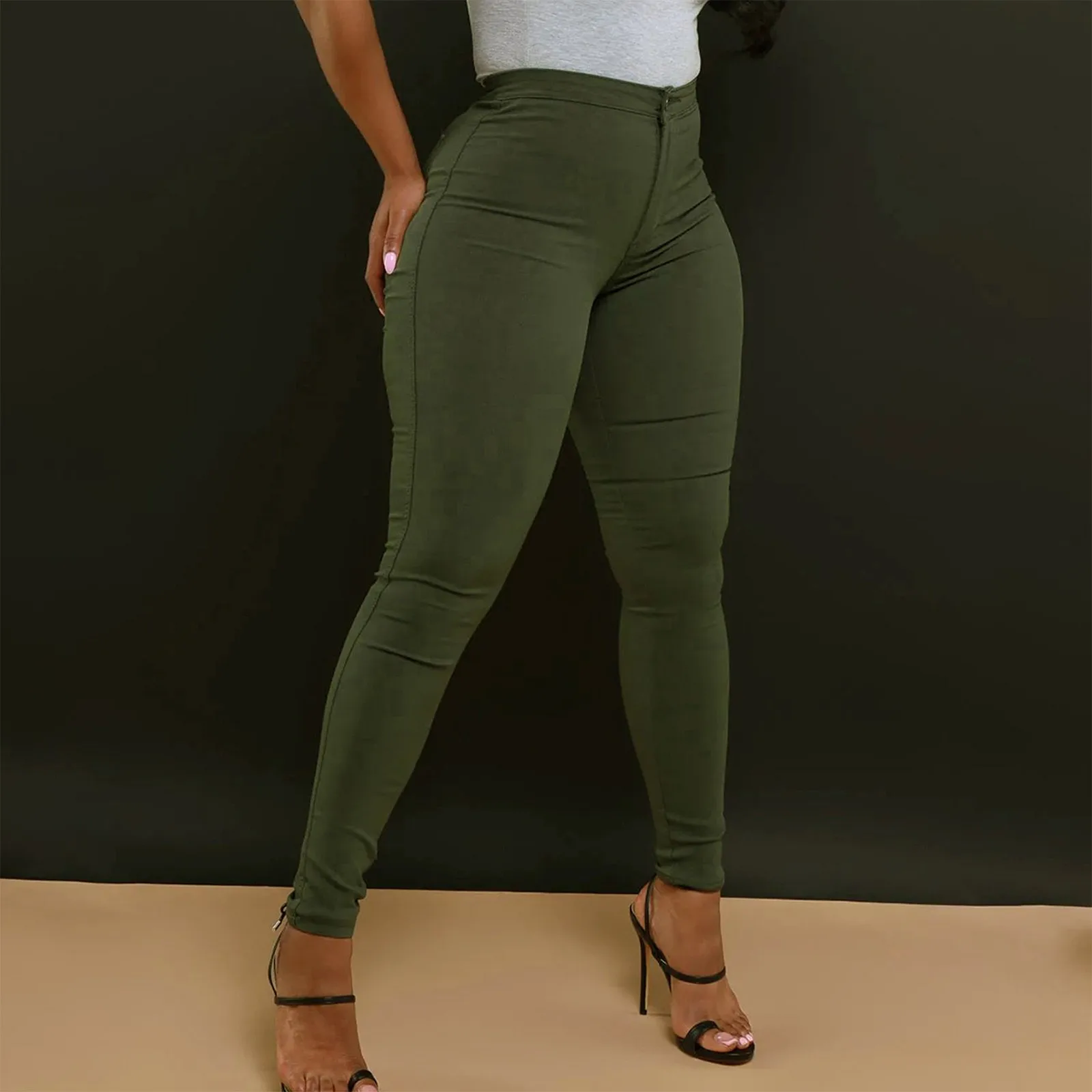 Модные женские брюки-карандаш с высокой талией Однотонные эластичные облегающие