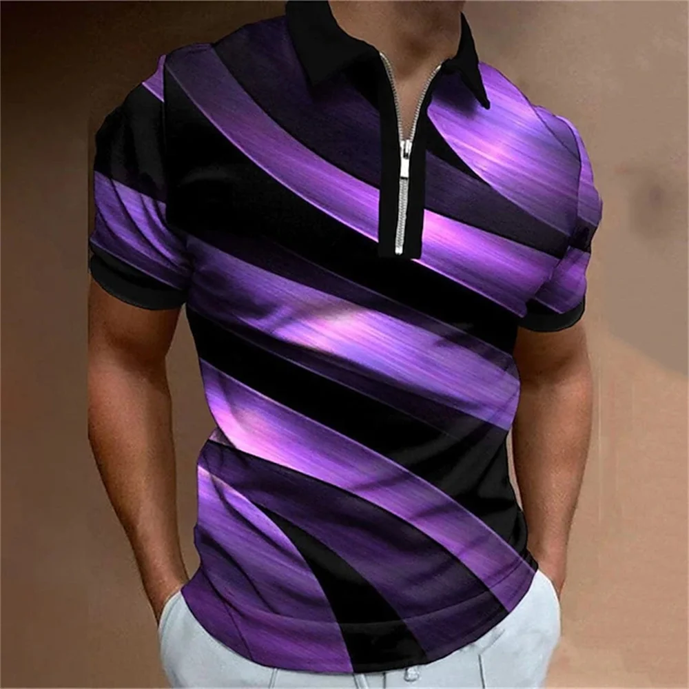

2023 T-shirts Men Zipper Gradient Original Turndown Oversized Quarter Polo Shirt Breathable Tops Men's Clothing Short Sleeve Tee