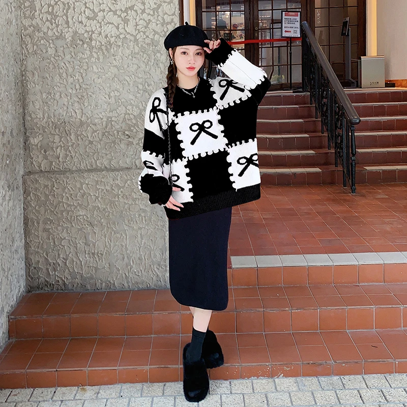 

2022 Christmas Loose Pullover Sweater Women's Top Long Sleeve Round Neck Casual Winter Fashion Vintage Jumper Sweaters Women