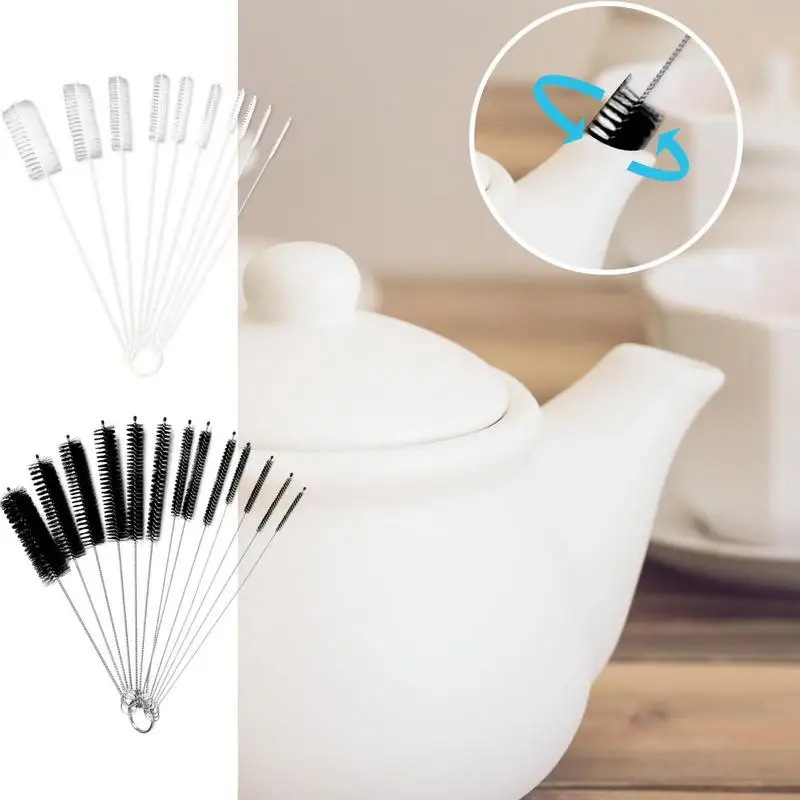 Set 10 Pcs Portable Cleaning Brushes With Nylon Bristles For Drinking Straws Glasses Keyboards Cleaning Tool