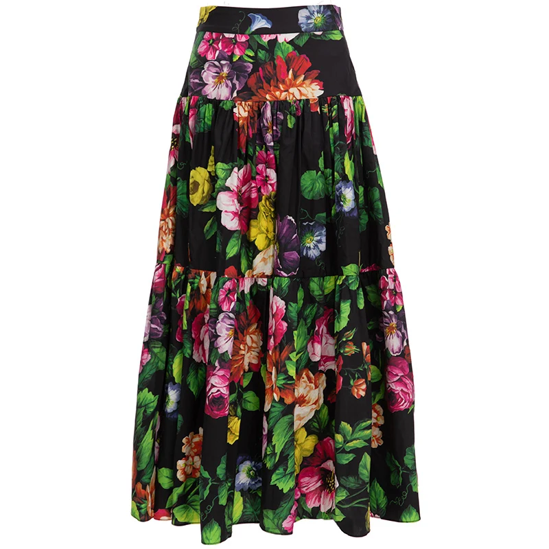 Janeyiren Fashion Runway Fall/Winter Dress Women elegant retro black party dress with high-waisted floral print