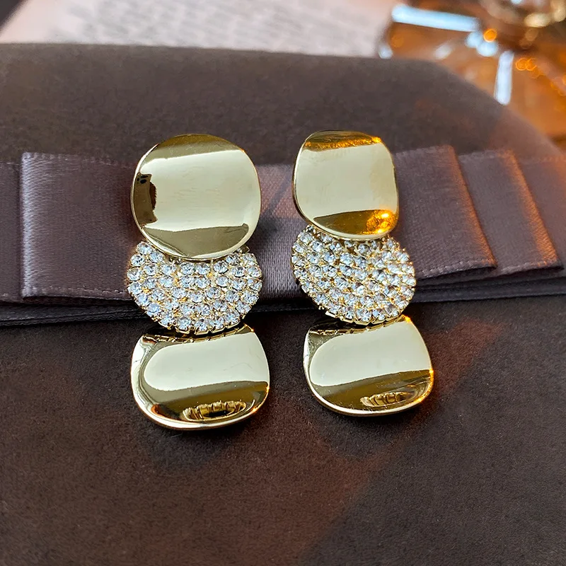 

Statement Fashion Metallic Slice Drop Earrings With Shinning Zirconia Paved Trendy Jewelry