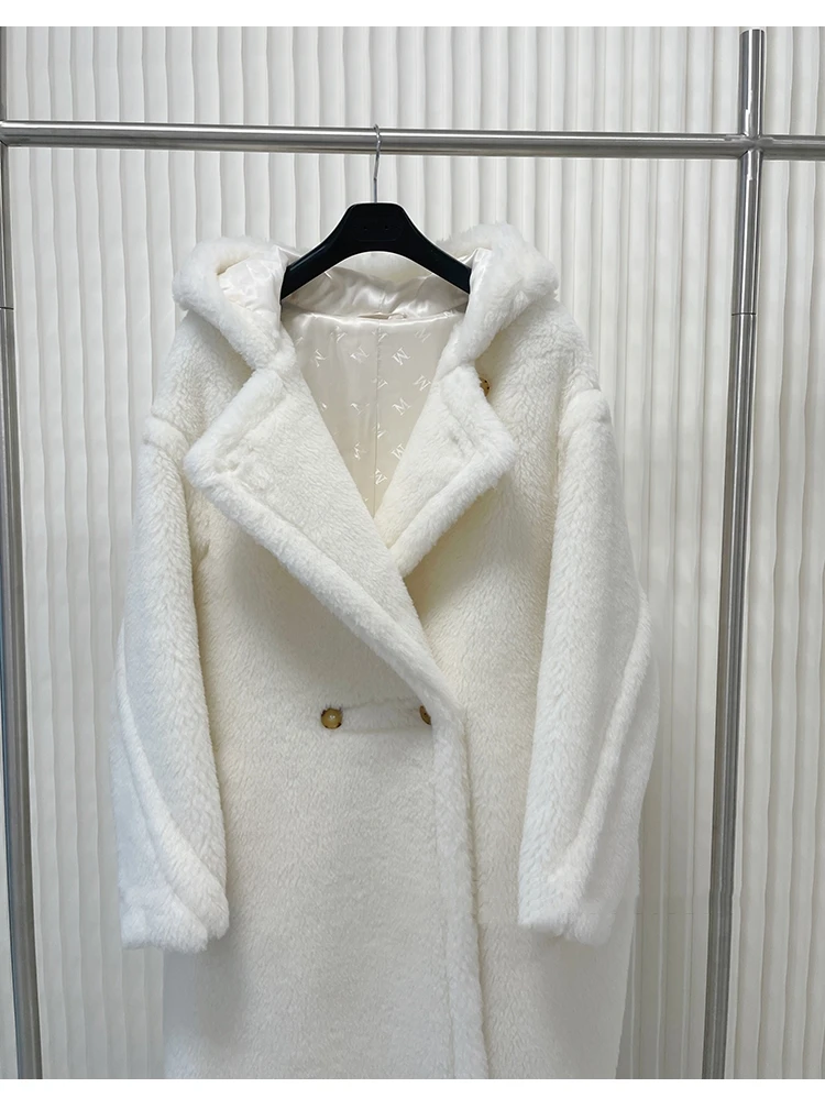 Hooded Teddy Bear Coat Woman Winter Long White Coat Loose Thick Alpaca Coat Female Large Lapel Warm Coat Fashion Casual Coat