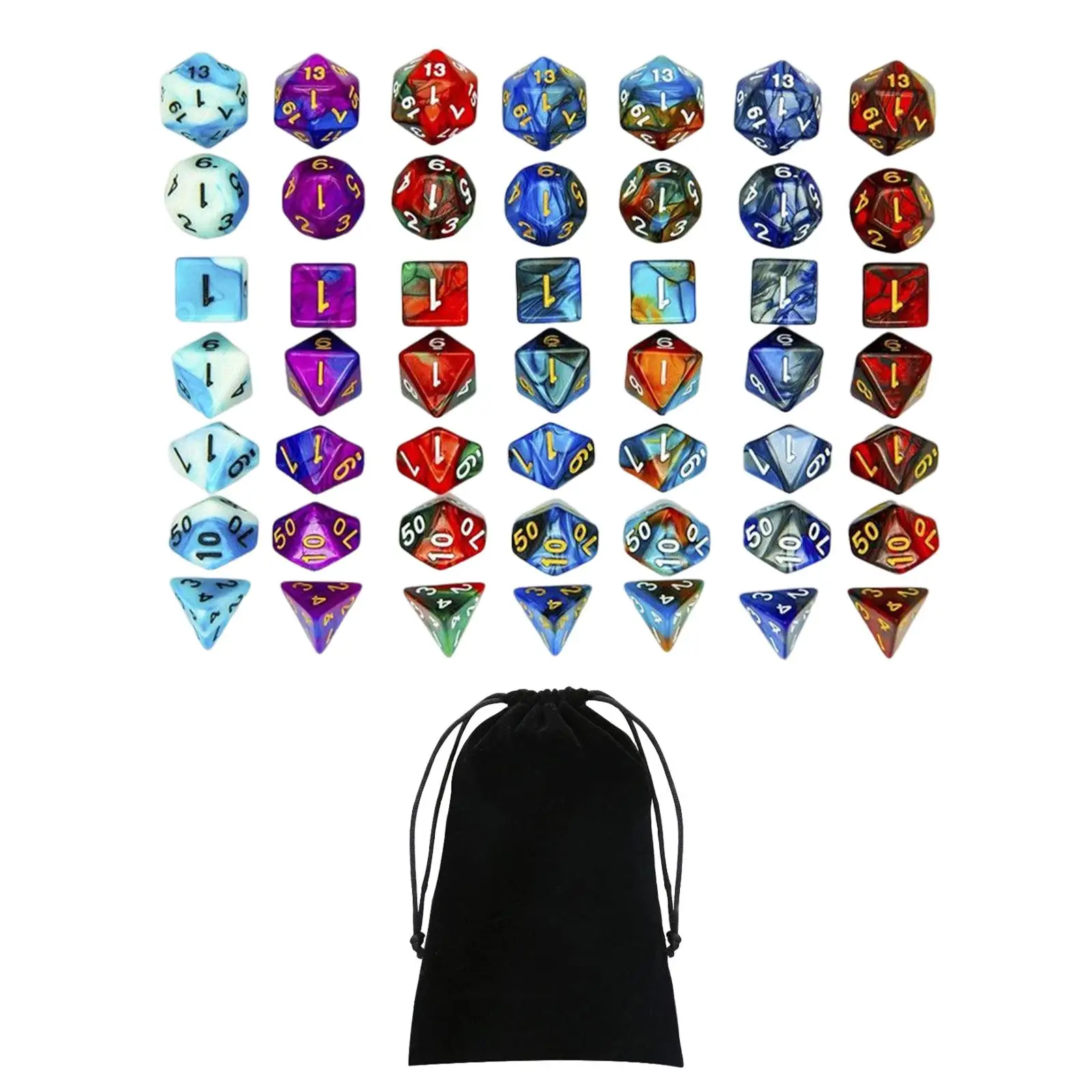 

49 Polyhedral Dices Set Party Toys d4 to d6 D8 D10 D12 D20 for MTG Role Playing