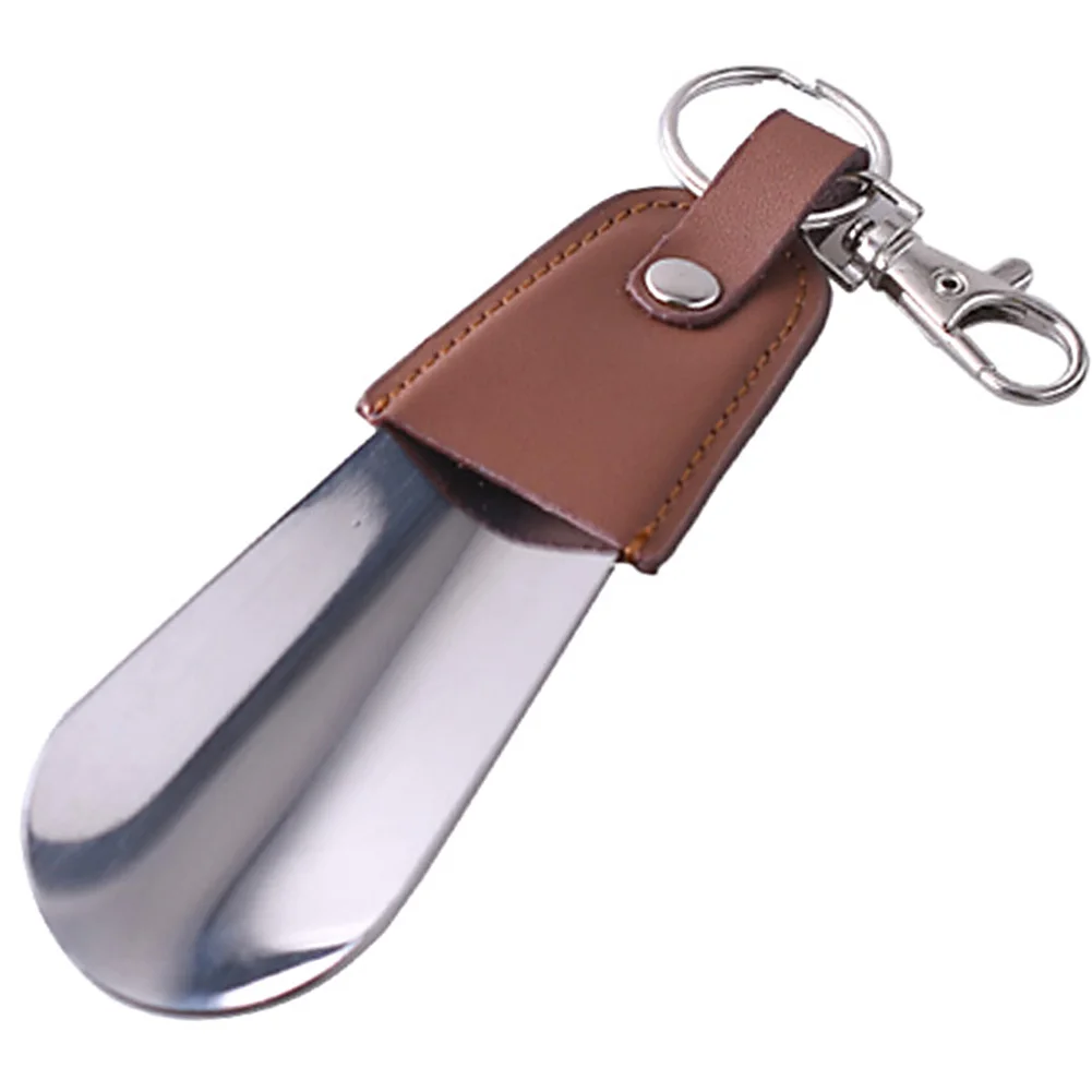 

Mini Slip Portable Key Ring Leather Sturdy Seniors Shoe Horn Spoon Stainless Steel