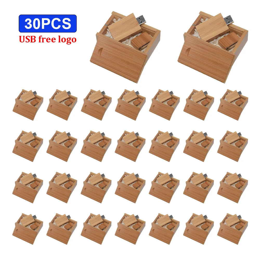 30pcs/lot Free Logo Wood Small Gift USB 2.0 Flash Drive 4GB 8GB 16GB 32GB 64GB Pendrive Mini Creative Pen Drive USB Memory Stick