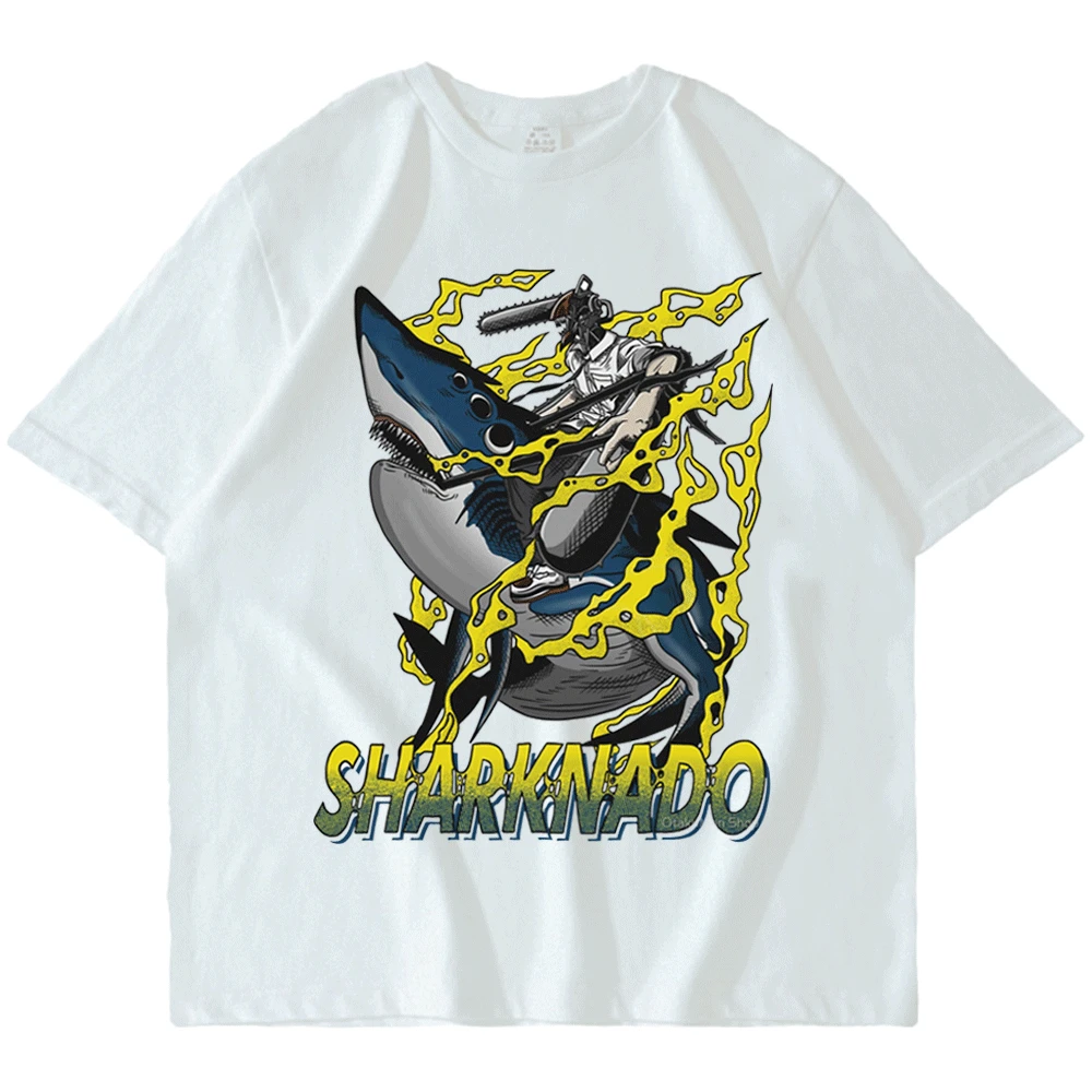 

Chainsaw Man Sharknado Anime T Shirt Men Women Japanese Manga Graphic T-shirt Cartoon Short Sleeve Shirts Teen Clothes T-shirt