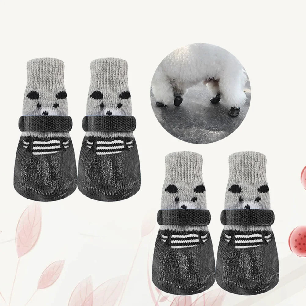 

4pcs Pet Dog Puppy Cat Non-Slip Cotton Socks with Cartoon Prints Size (Black)