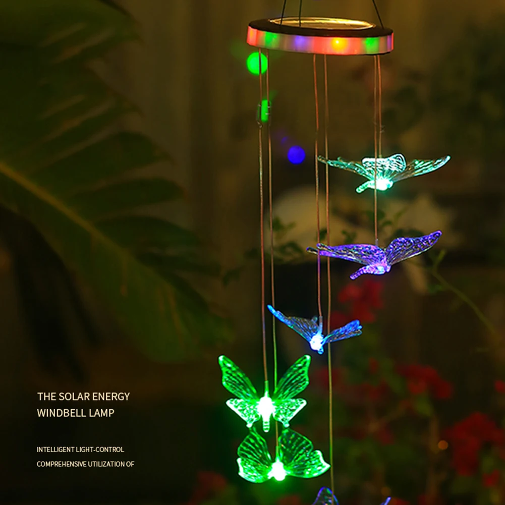 Solar Wind Chime Lamps Color Changing Butterfly Hanging Pendant Lights Waterproof Outdoor Haning Light Home Garden Courtyard Dec | Дом и сад