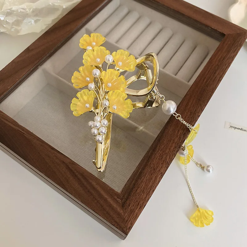 Модные металлические заколки-крабы Ginkgo в виде листьев для конского хвоста