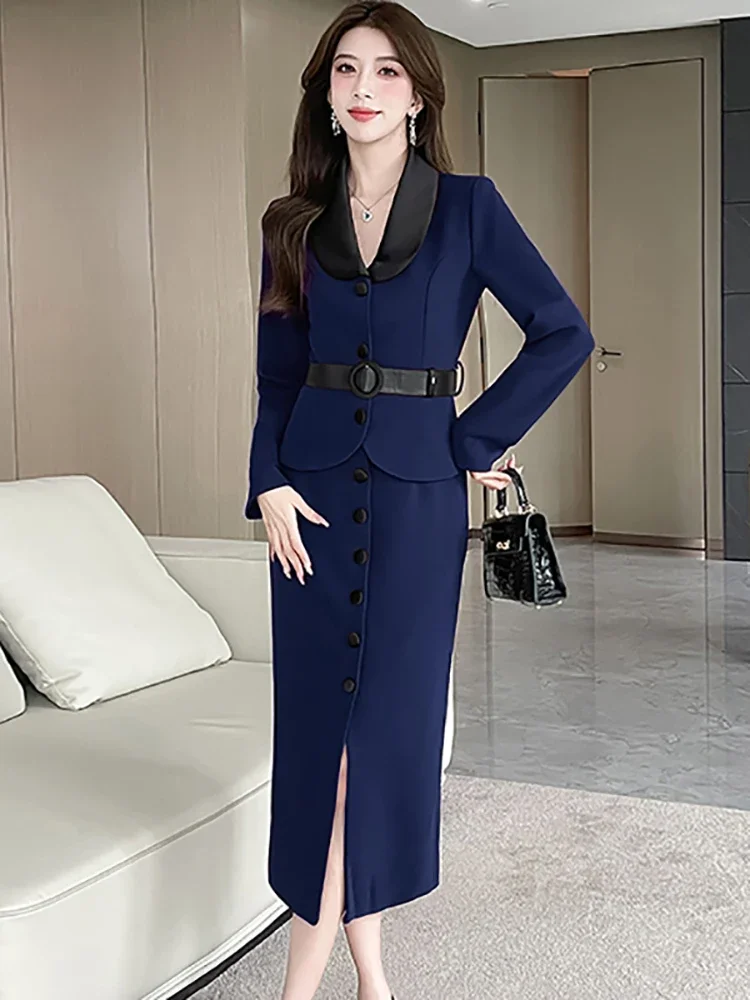 Женское элегантное облегающее офисное женское платье осень-зима однотонное