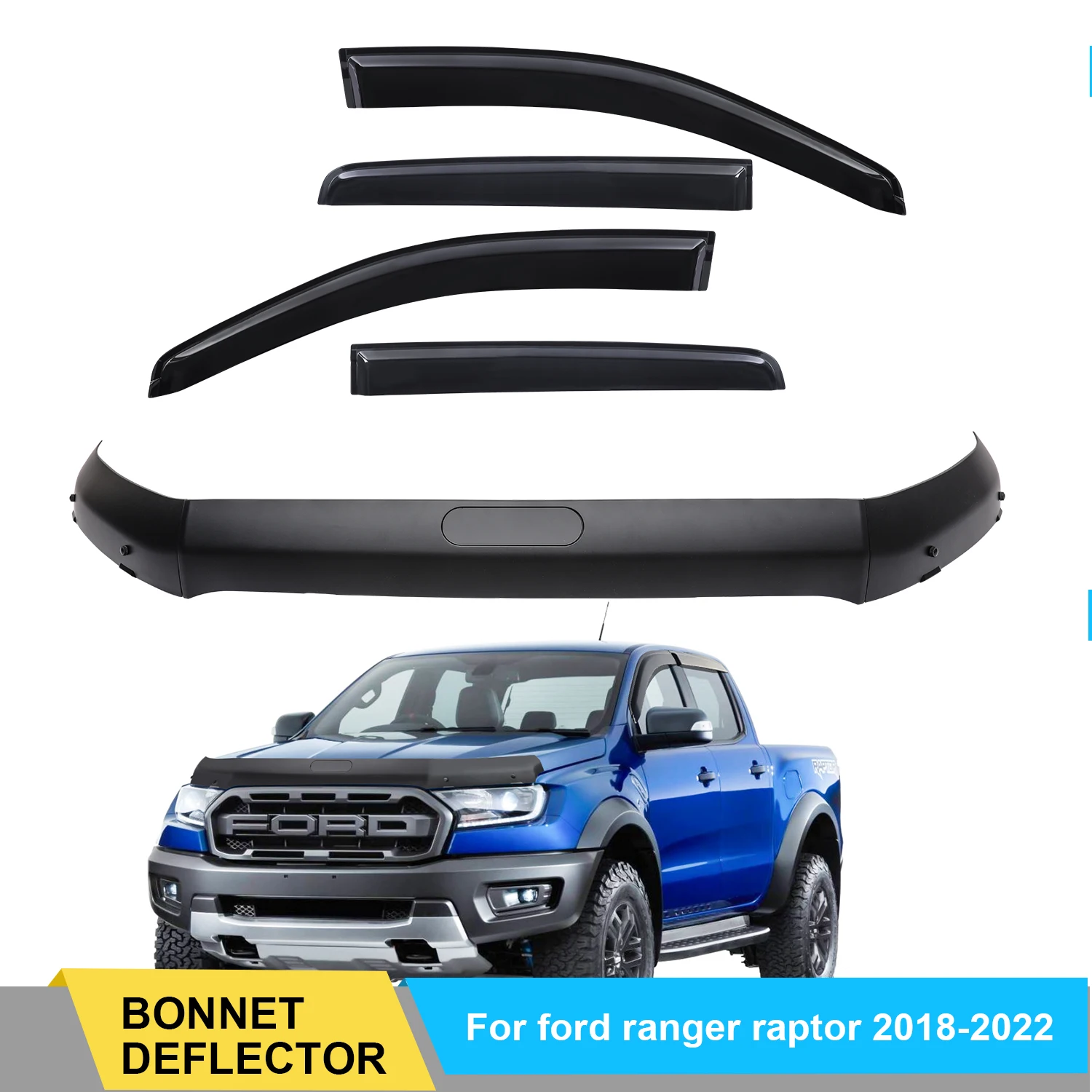 

Bonnet Protector Guard + Weather Shields Weather Shield To Suit For Ford Ranger Raptor 2015 2016 2017 2018 2019 2020 2021 2022