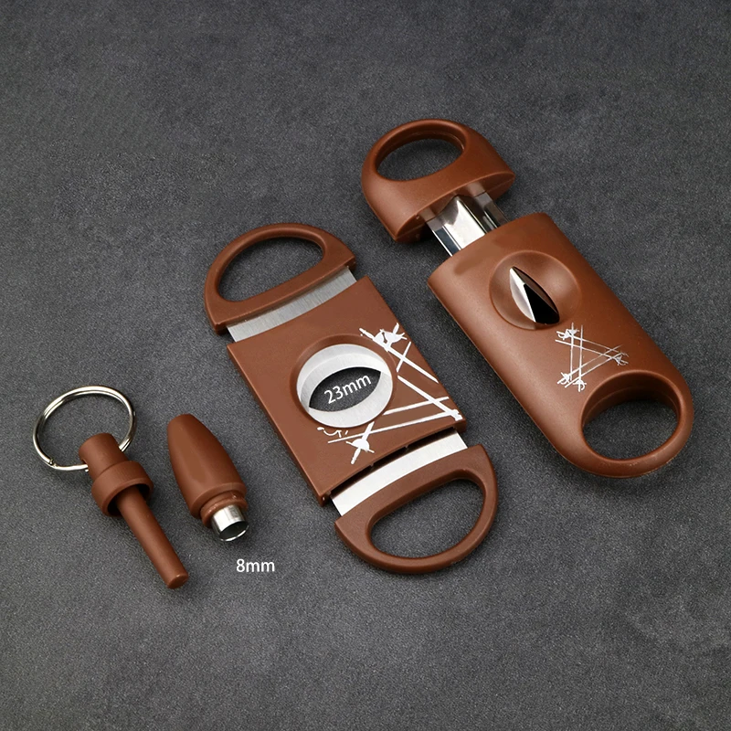 

Brown 3 Cigar Set Classic Pocket Cigar Cutter V Cut Sharp Stainless Steel Blade Guillotine Puncher Cutting Knife Cigar Accessory