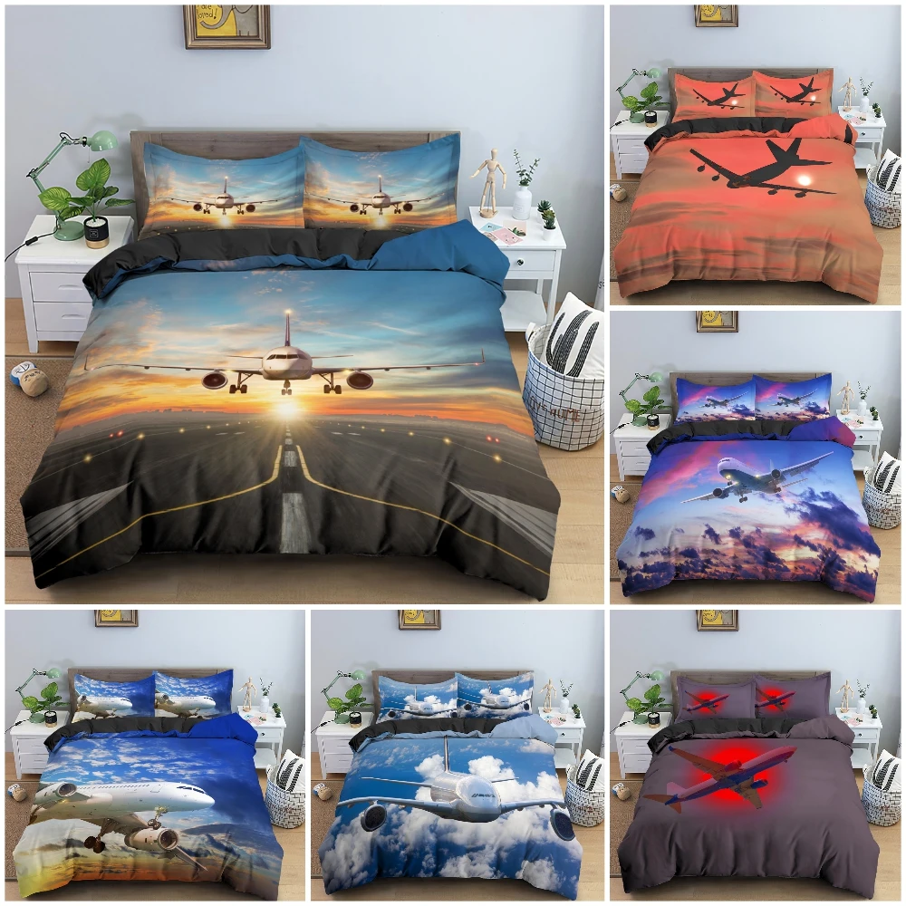 

3D Airplane Pattern Bedding Set Luxury Soft Duvet Cover Set King Queen Single Size Bedclothes Bedroom Decor 2/3Pcs Quilt Cover